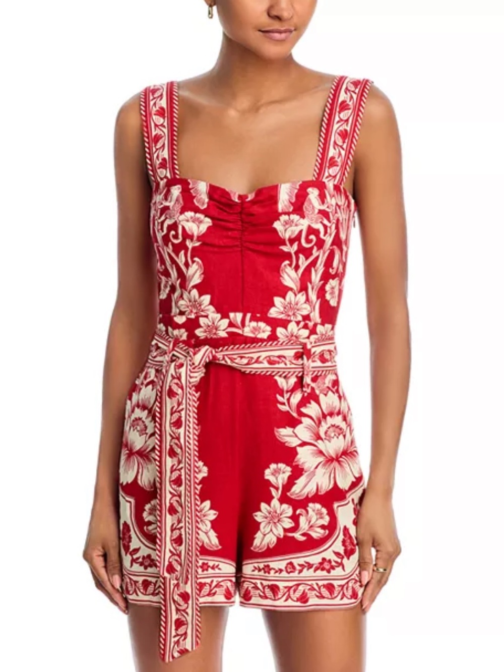 FARM Rio Red and Cream Floral Tie-Waist Romper